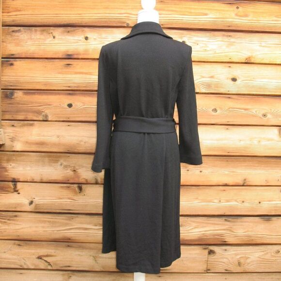 St John Caviar Black Knit Wool Blend Belted Coat - Picture 4 of 9